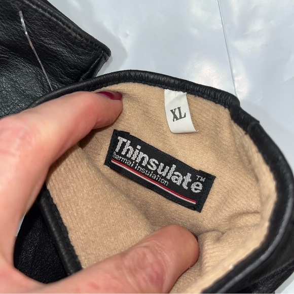 CAMEL BLACK Heavy LEATHER GLOVES Thinsulate XL Insulated wrist Adjustable Strap - Picture 8 of 11